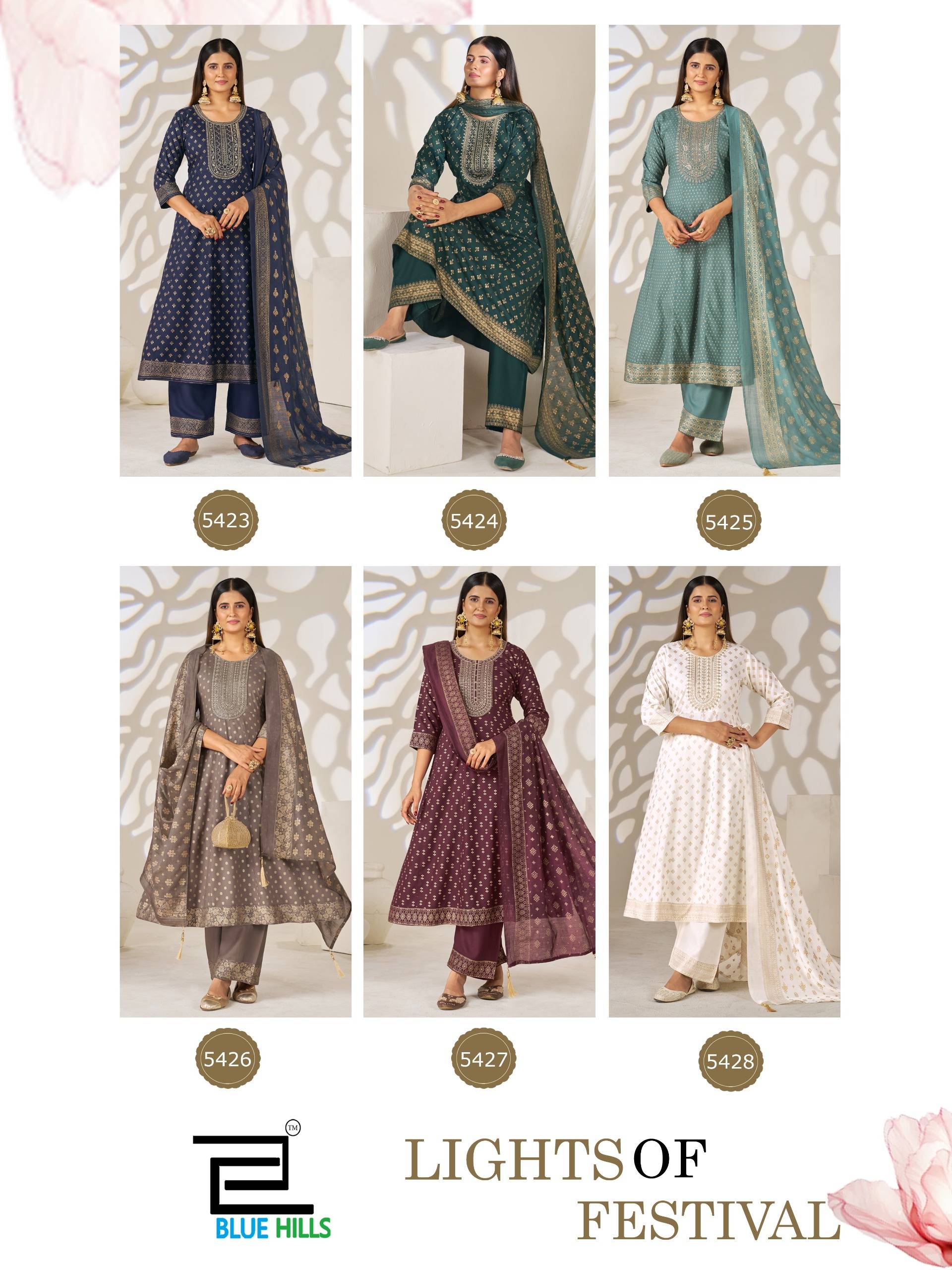 LIGHT OF FESTIVAL By BLUE HILLS 5423 To 5428 Series Stylish Beautiful Colourful Rayon Dresses At Wholesale Price